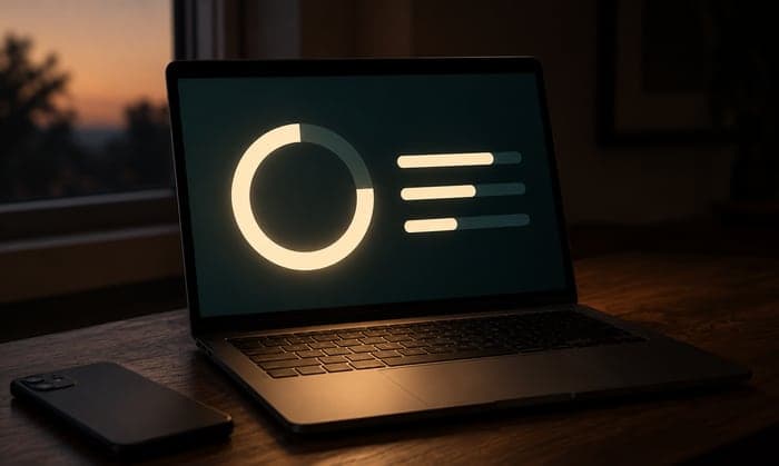 Website audit score dashboard on a laptop