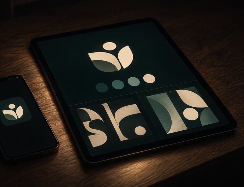 Practice brand identity shown on a tablet and phone
