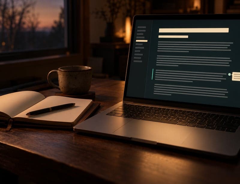 Medical web copy being drafted and reviewed on a laptop